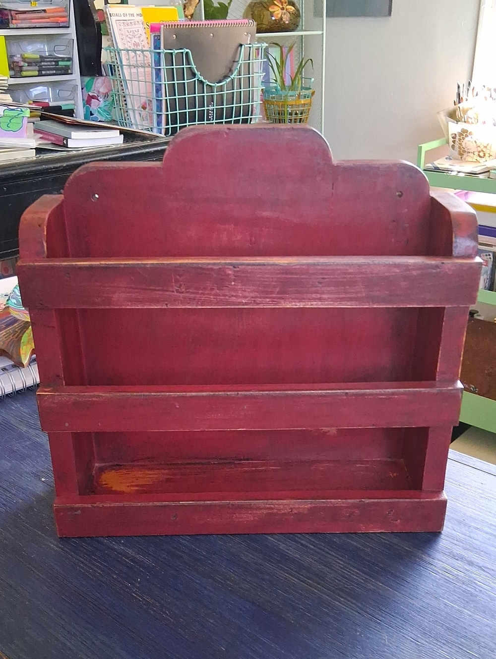 Red Wooden Wall Shelf, Magazine/Newspaper Rack, Spice Rack